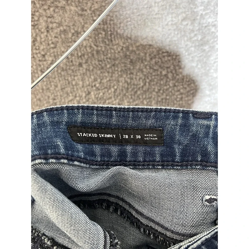 PacSun Stacked Skinny Jeans Mens 28x30 Blue Distressed Stretch Denim 5‎ Pocket